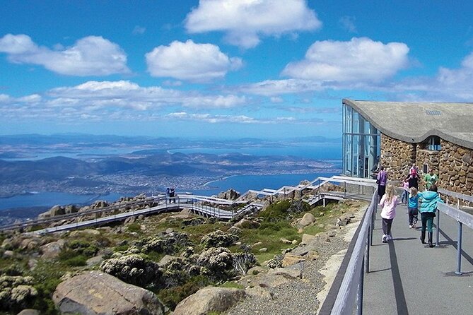 Bruny Island Traveller - Gourmet Tasting and Sightseeing Day Trip from Hobart - The Neck Lookout: stairs, the narrow isthmus, and real island views