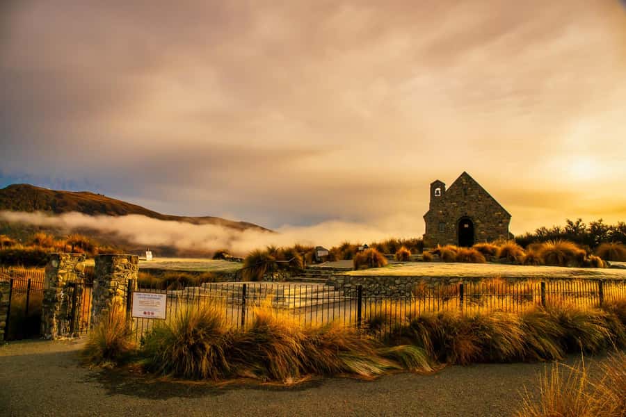From Christchurch: Queenstown via Tekapo & Mt Cook Day Trip - Lake Tekapo: Church of the Good Shepherd and the lupin season effect