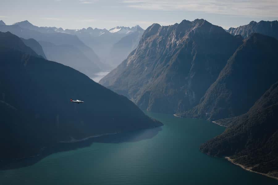 From Queenstown: Milford Sound Full-Day Trip by Plane & Boat - Sky views over Central Otago and glacial country