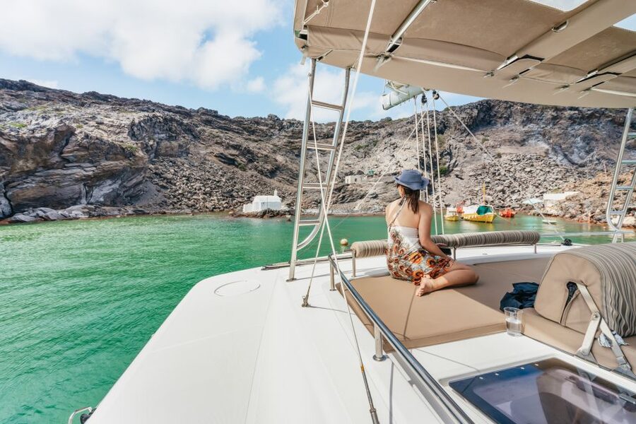 Santorini: Luxury Catamaran Day Trip with Meal and Open Bar - Crew energy and safety: what to expect when the sea gets pushy