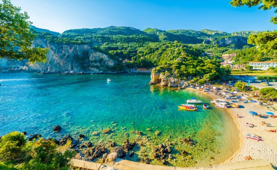 Saranda: Corfu Town and Palaiokastritsa Day Trip with Cruise - West to Paleokastritsa: monastery first, then bay time